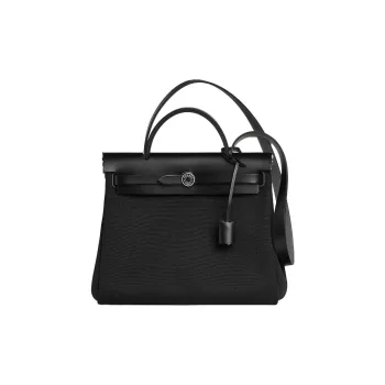 HERMES Herbag Zip Cowhide Patchwork Canvas Bag, Handbag, Shoulder Bag, Crossbody Bag Unisex Black