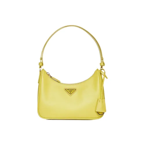 PRADA Leather One Shoulder Handbags Mini Women's Yellow