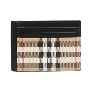 Burberry Vintage Cotton With Calfskin Leather Trim Card Holder Card Holder Men's Brown