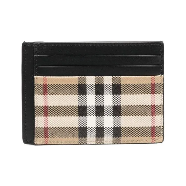 Burberry Vintage Cotton With Calfskin Leather Trim Card Holder Card Holder Men's Brown-0