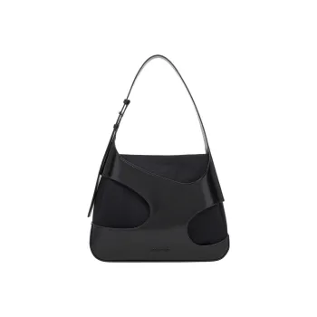 FERRAGAMO Cowhide Patchwork Canvas Hobo Bag, Handbag, Shoulder Bag Medium Size Women's Black