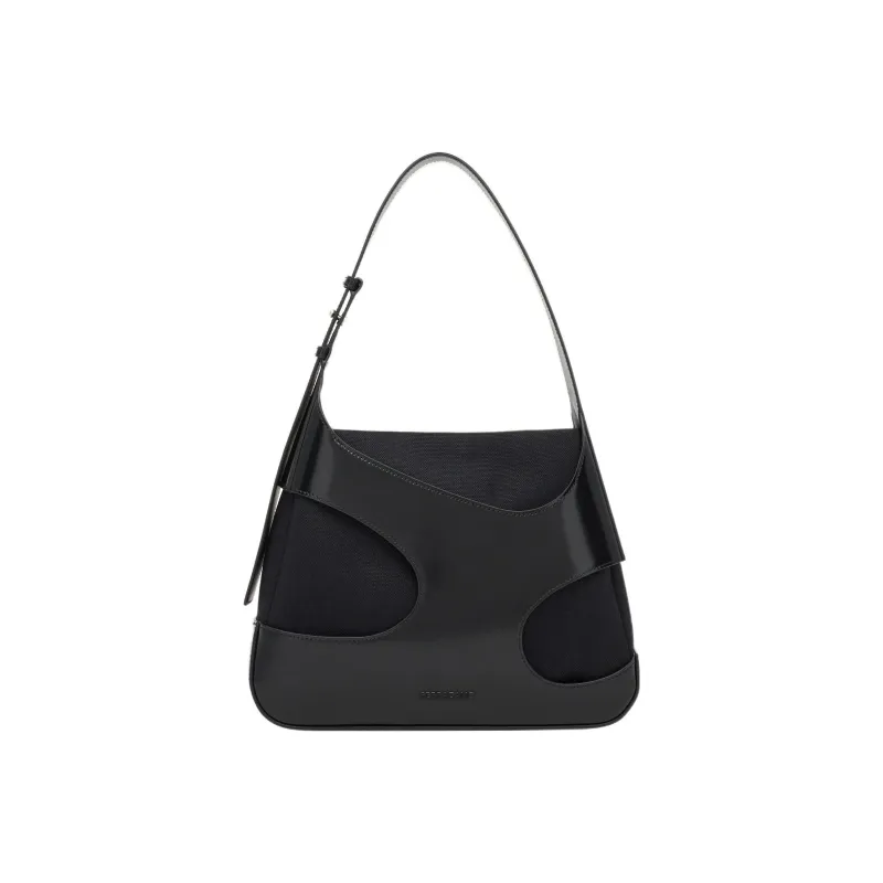 FERRAGAMO Cowhide Patchwork Canvas Hobo Bag, Handbag, Shoulder Bag Medium Size Women's Black-0