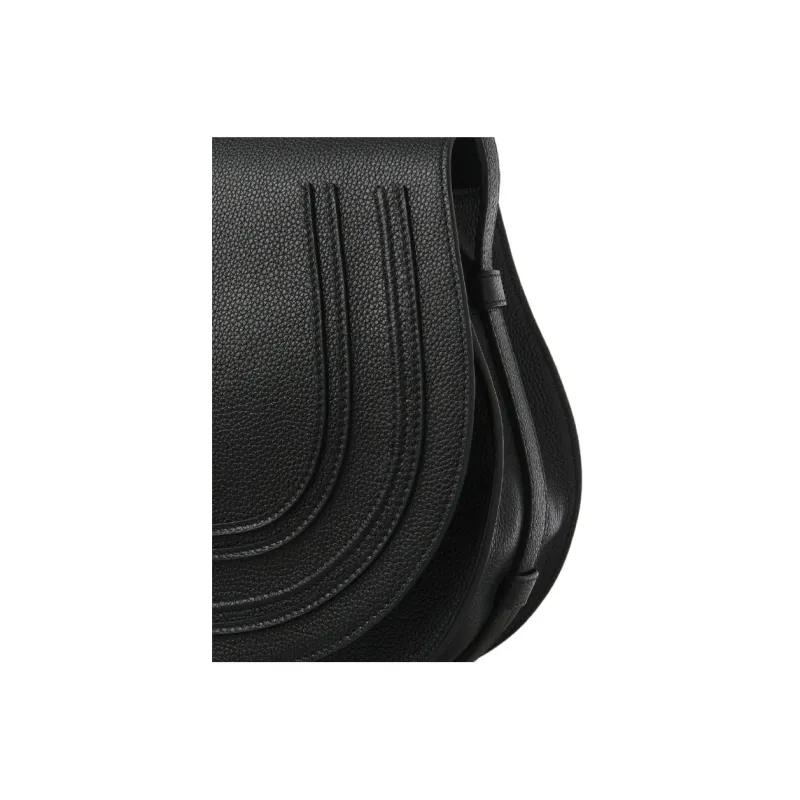 Chloe Marcie Grain Calfskin Messenger Bag, Saddle Bag, Shoulder Bag, Crossbody Bag Medium Size Women's Black-2