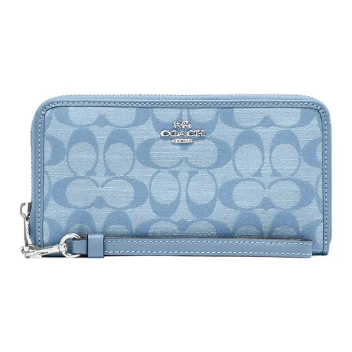 COACH Zip Around Canvas With Leather Wallet Women's Blue