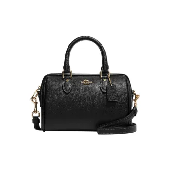 COACH Rowan Cross Stitch Leather Handbag Shoulder Bag Crossbody Bag Small Size Women's Black
