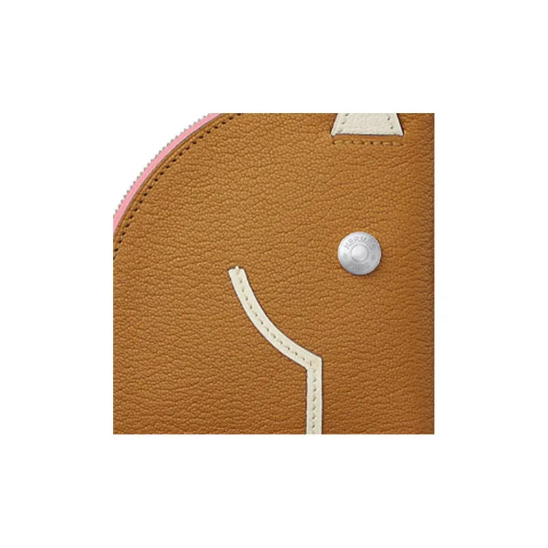 HERMES Mysore Goat Skin Wallets Coin Purses Women's Caramel/Gray White-3