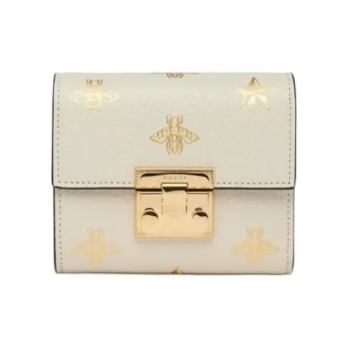 GUCCI Padlock Faux Canvas Cropped Foldable Wallet Women's White