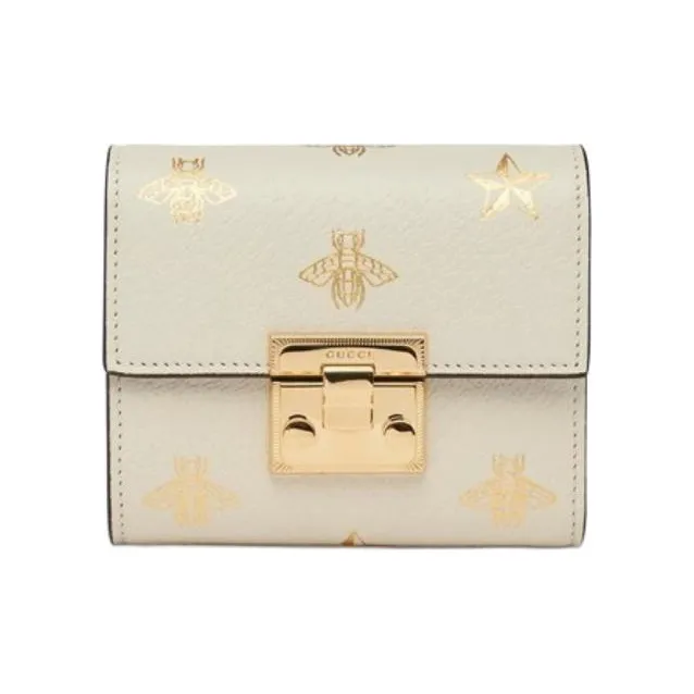 GUCCI Padlock Faux Canvas Cropped Foldable Wallet Women's White-0