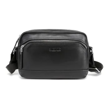 NOMK Cow Leather Messenger Bag Crossbody Bags Medium Size Men's Black