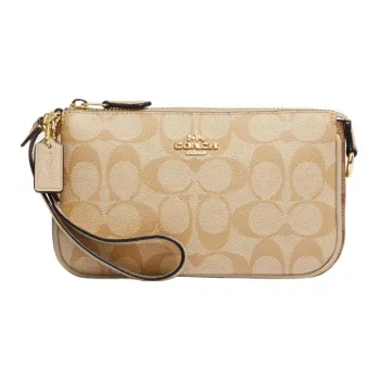 COACH Nolita Canvas With Pebbled Leather Accents Wrist Bags Clutches Small Size Women's Brown