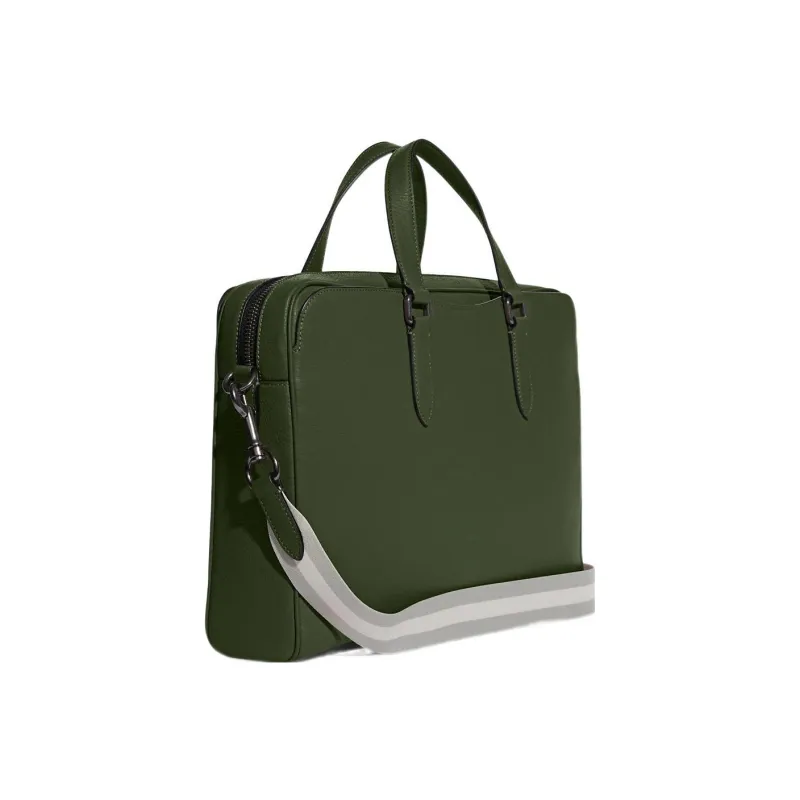 COACH Graham Pebbled Leather Briefcase, Shoulder Bag, Handbag Large Size Men's Dark Green-2