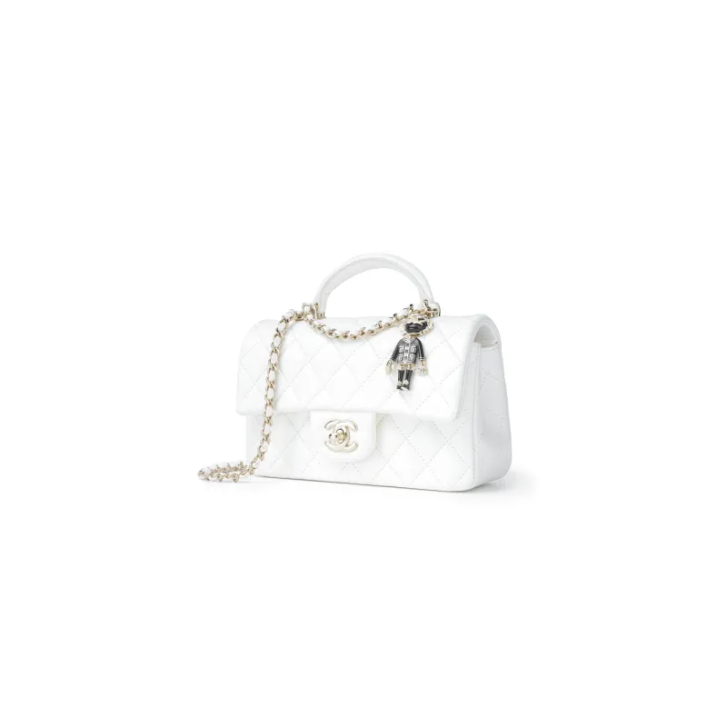 CHANEL Classic Flap CF Lambskin Handbag, Shoulder Bag, Crossbody Bag Mini Women's White-1