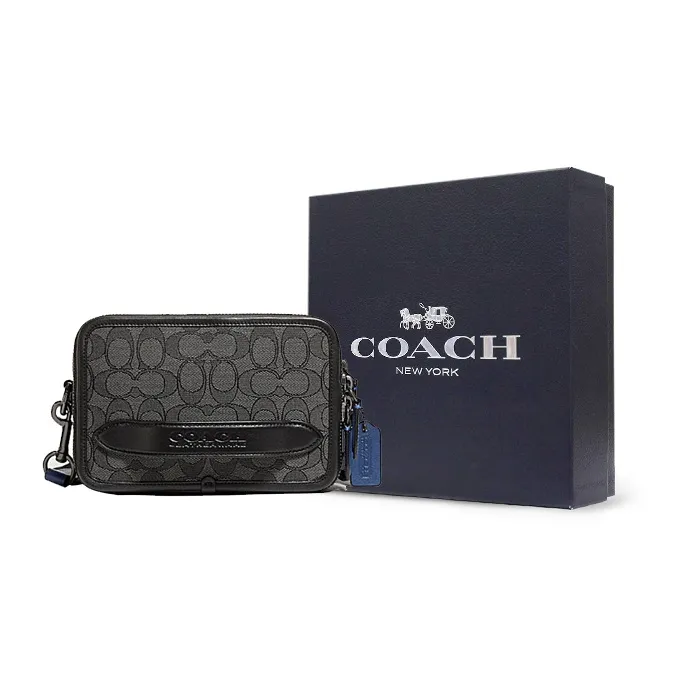 COACH Charter Calfskin Textile Small Square Bag Shoulder Bag, Crossbody Bag Regular Men's Black-4