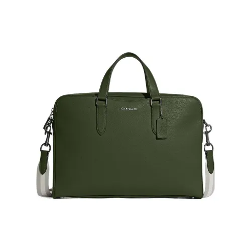 COACH Graham Pebbled Leather Briefcase, Shoulder Bag, Handbag Large Size Men's Dark Green