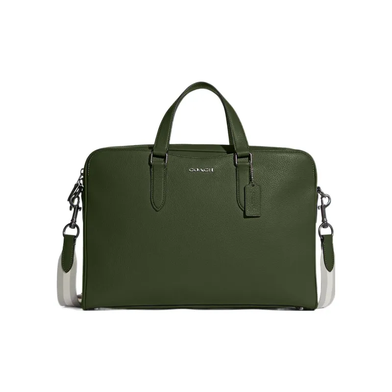 COACH Graham Pebbled Leather Briefcase, Shoulder Bag, Handbag Large Size Men's Dark Green-0