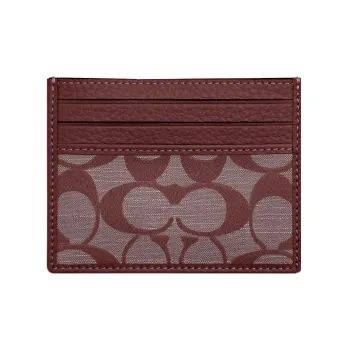 COACH Card Case Canvas With Leather Card Holder Mini Women's Burgundy