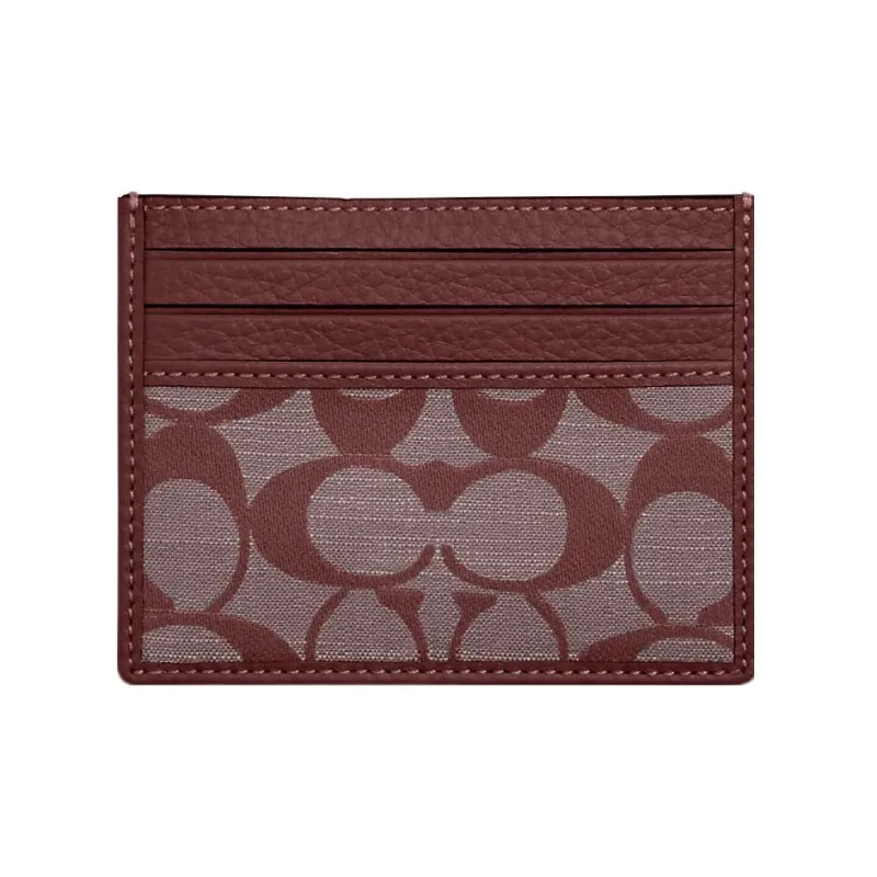 COACH Card Case Canvas With Leather Card Holder Mini Women's Burgundy-0