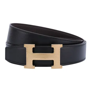 HERMES H Martelee Classic Logo Fashion Versatile Smooth Buckle Belt Men's Black Width 3.2cm