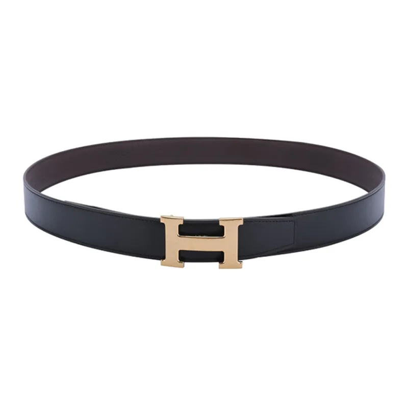HERMES H Martelee Classic Logo Fashion Versatile Smooth Buckle Belt Men's Black Width 3.2cm-3