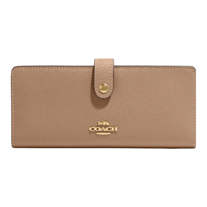 COACH Slim Wallet Cross-Stitch Leather Wallet Regular Women's Taupe-0
