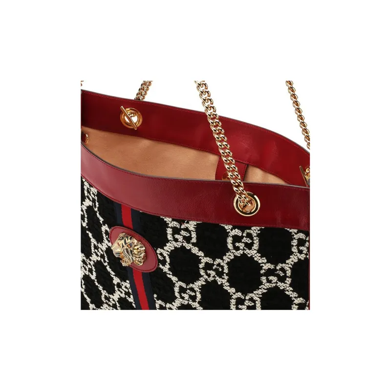 GUCCI Embroidery With Canvas And Leather Tote Bag, Shopping Bag, Handbag, Shoulder Bag Women's-4