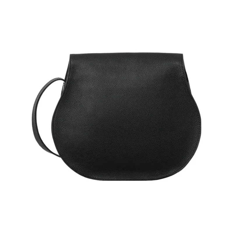 Chloe Marcie Grain Calfskin Messenger Bag, Saddle Bag, Shoulder Bag, Crossbody Bag Medium Size Women's Black-1