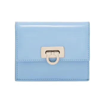 FERRAGAMO GANCINI Cow Leather Wallet Small Size Women's Light Blue