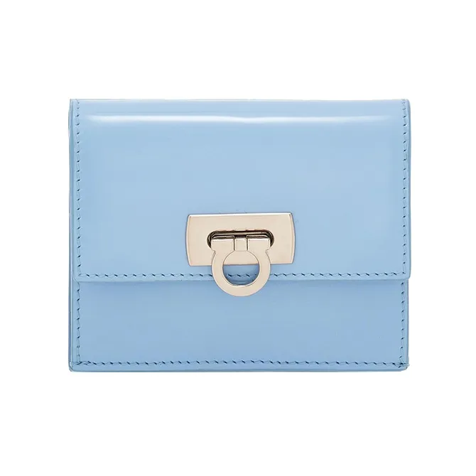FERRAGAMO GANCINI Cow Leather Wallet Small Size Women's Light Blue-0