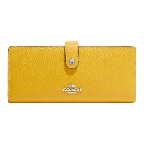 COACH Slim Wallet Cross-Stitch Leather Wallet Women's Yellow