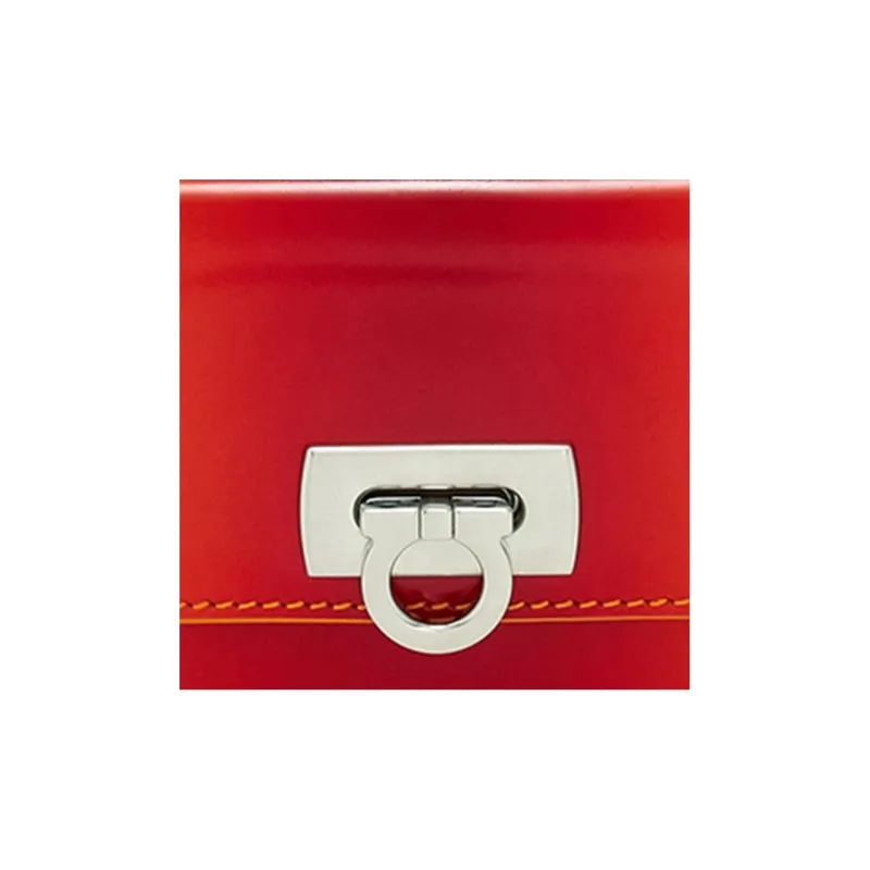 FERRAGAMO GANCINI Cow Leather Wallet Small Size Women's Red/Orange-5