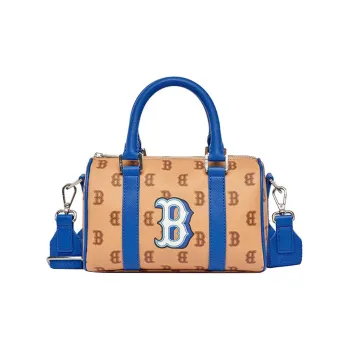 MLB Artificial Leather Pillow Bag Boston Bag Handbag Shoulder Bag Small Size Unisex Blue Brown Multicolor