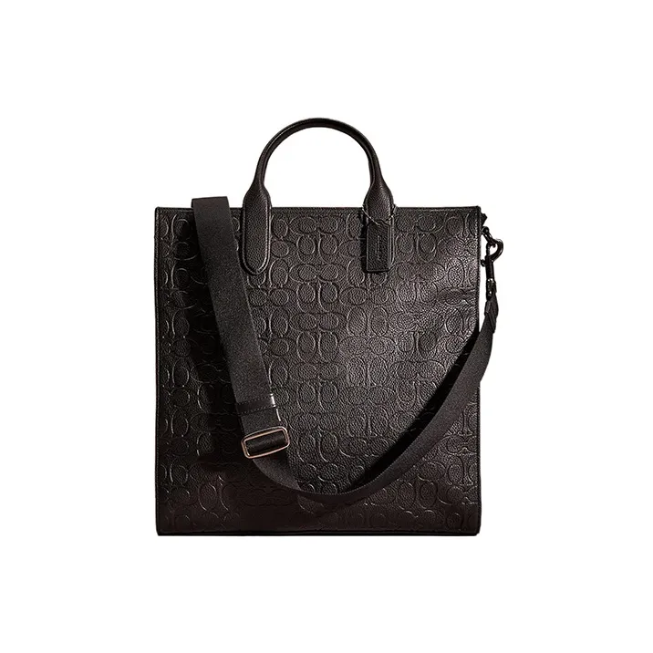 COACH Gotham Tall Pebbled Leather Tote Bag, Shopping Bag, Handbag, Shoulder Bag, Crossbody Bag Tubas Men's Black-0