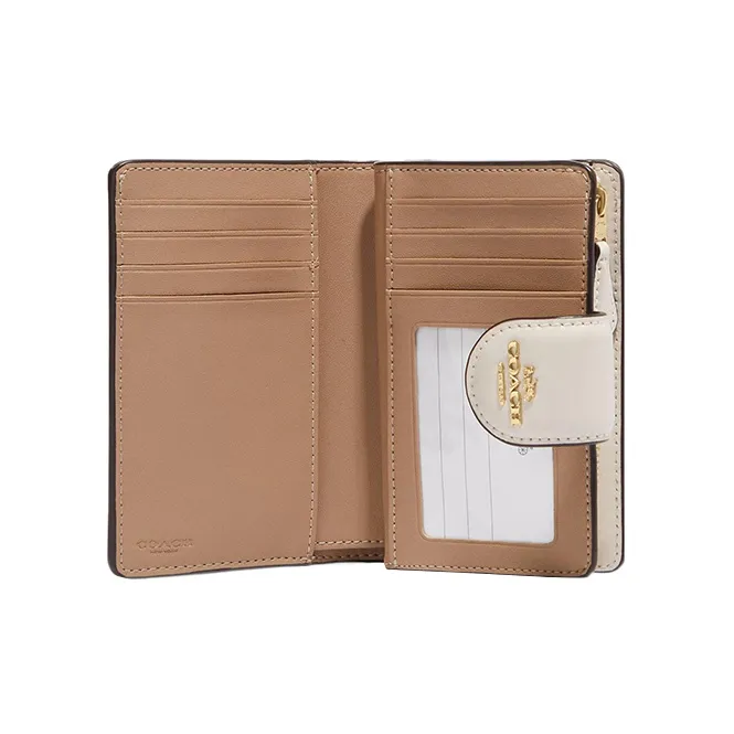 COACH Corner Zip Canvas With Leather Wallet Medium Size Women's Light Khaki-1