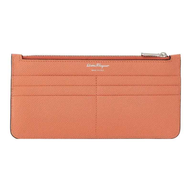 FERRAGAMO GANCINI Calfskin Business Card Holder Wallet Women's Coral Red-2