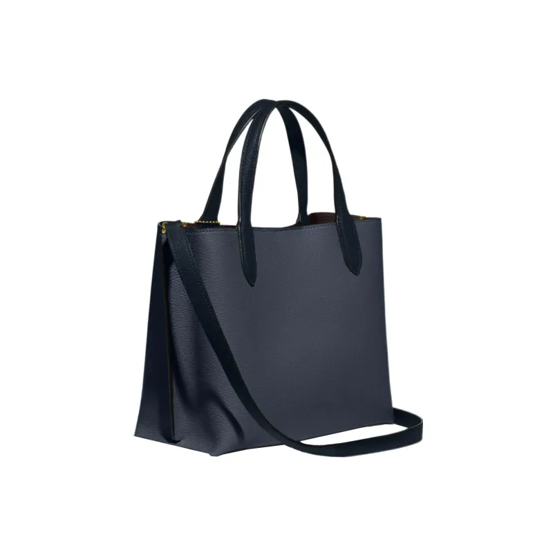 COACH Willow Grain Leather Tote Bag, Shopping Bag, Crossbody Bag, One Shoulder Handbag Medium Size Women's Denim Blue-1