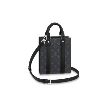 LOUIS VUITTON Sac Plat Coated Canvas Sheet Music Bag, Handbag, Shoulder Bag, Crossbody Bag Mini Men's Black