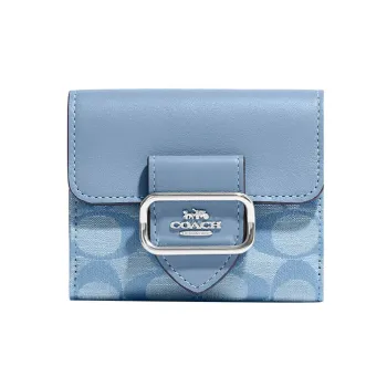 COACH Morgan Canvas With Leather Wallet Small Size Women's Cornflower Blue