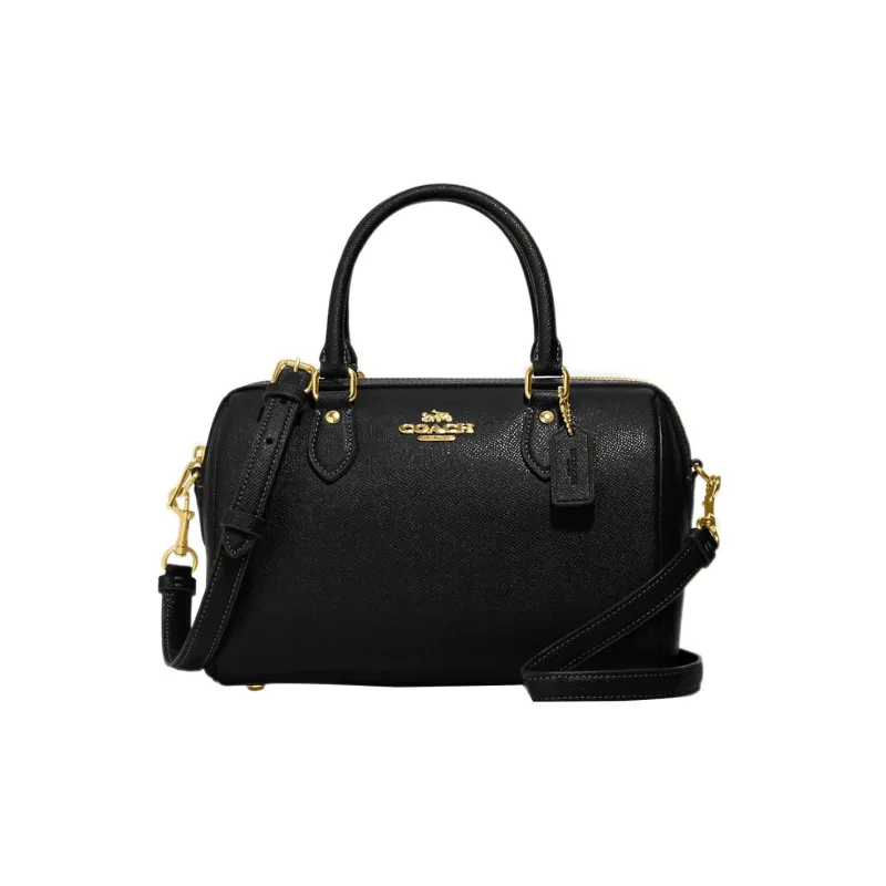 COACH Rowan Cross-Stitch Leather Handbag Shoulder Bag Crossbody Bag Medium Size Women's Black-0
