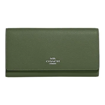 COACH Trifold Wallet Pebbled Leather Wallet Small Size Women's Olive Green