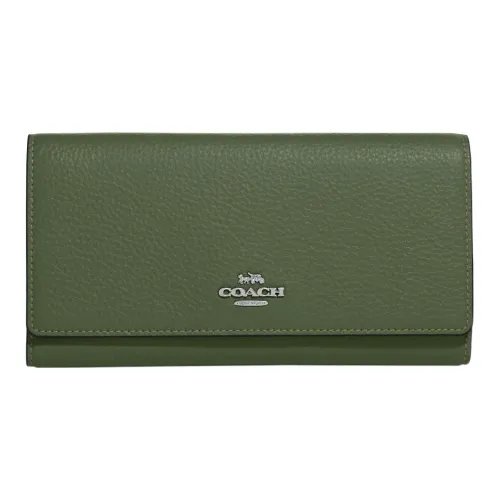 COACH Trifold Wallet Pebbled Leather Wallet Small Size Women's Olive Green