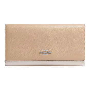 COACH Trifold Wallet Pebbled Leather Wallet Women's Beige