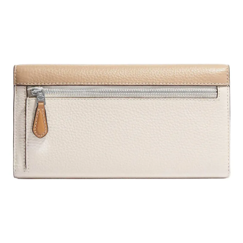 COACH Trifold Wallet Pebbled Leather Wallet Women's Beige-1