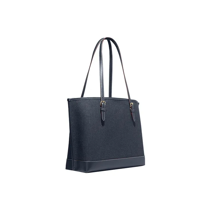 COACH Mollie Denim With Leather Tote Bag Shopping Bag Handbag Shoulder Bag Large Size Women's Denim Blue-1