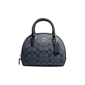 COACH Sydney Canvas With Leather Shoulder Bag Crossbody Bag Handbag Small Size Women's Dark Blue