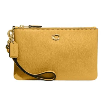 COACH Wristlet Polished Textured Leather Wrist Clutches Small Size Women's Yellow