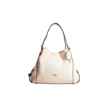 COACH Edie Pebbled Leather Handbag Shoulder Bag Large Size Women's Chalk White