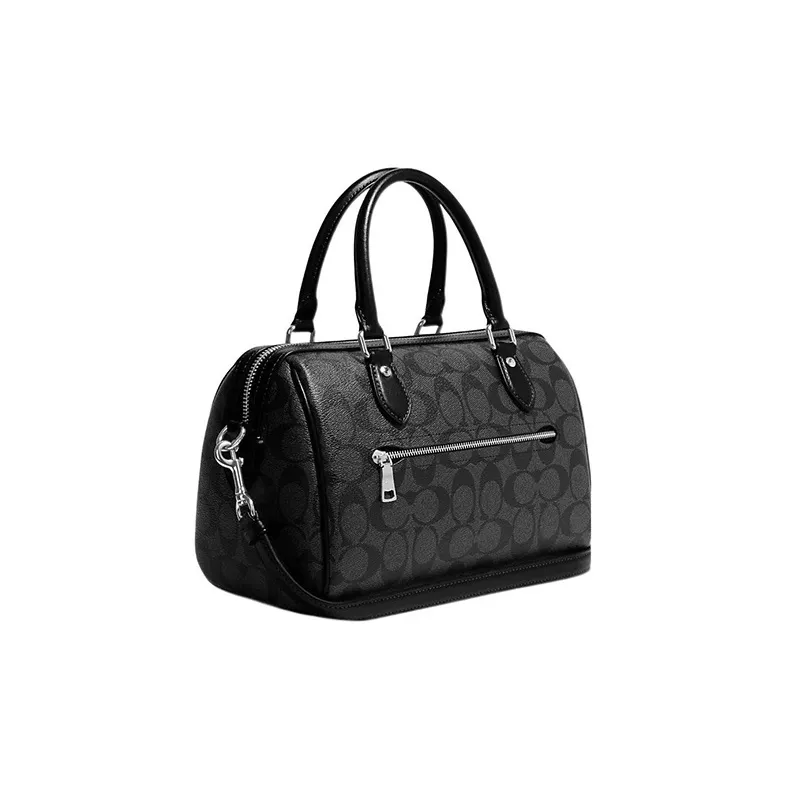COACH Rowan Coated Canvas With Leather Briefcase Handbag Shoulder Bag Crossbody Bag Medium Size Women's Black-1