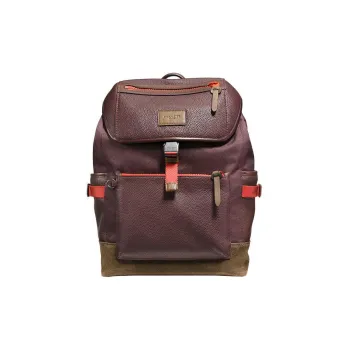 COACH Manhattan Grained Leather With Fabric And Suede Backpack Large Size Women's Dark Brown