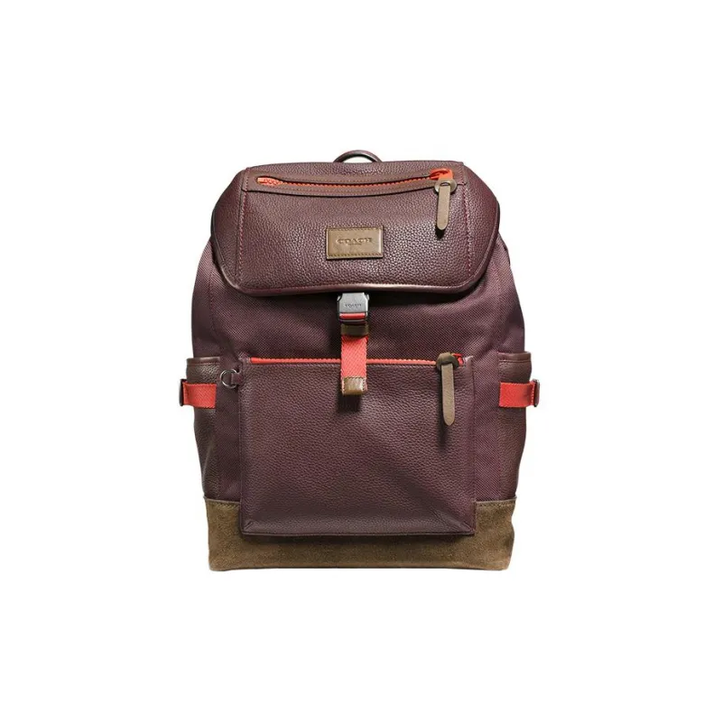 COACH Manhattan Grained Leather With Fabric And Suede Backpack Large Size Women's Dark Brown-0