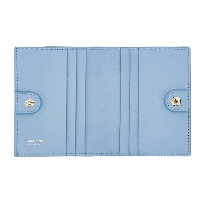 FERRAGAMO GANCINI Cow Leather Wallet Small Size Women's Light Blue-3